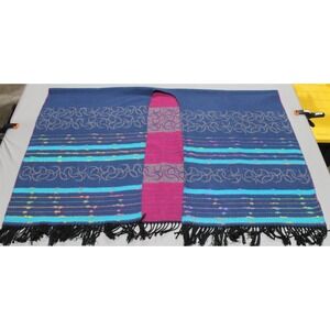 Reversible Wool Poncho Cape Fringe Southwestern Boho Festival Wrap One Size